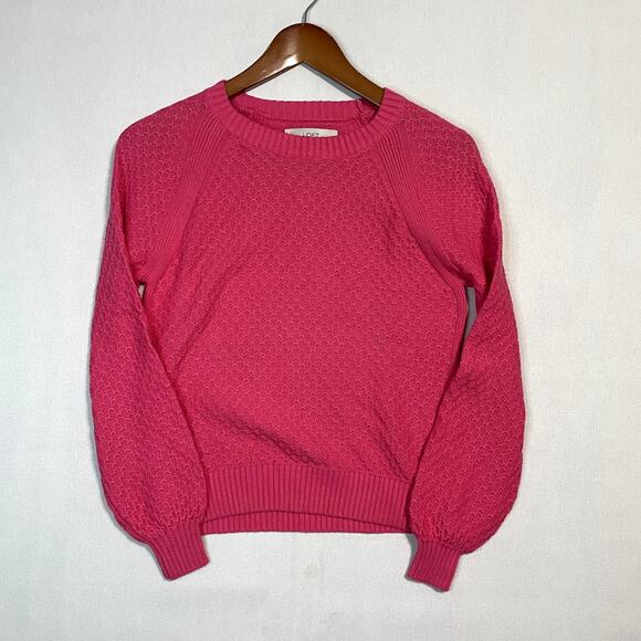LOFT Women's Pink Pointelle Knit Raglan Sleeve Sweater - Size XS - Picture 2 of 7